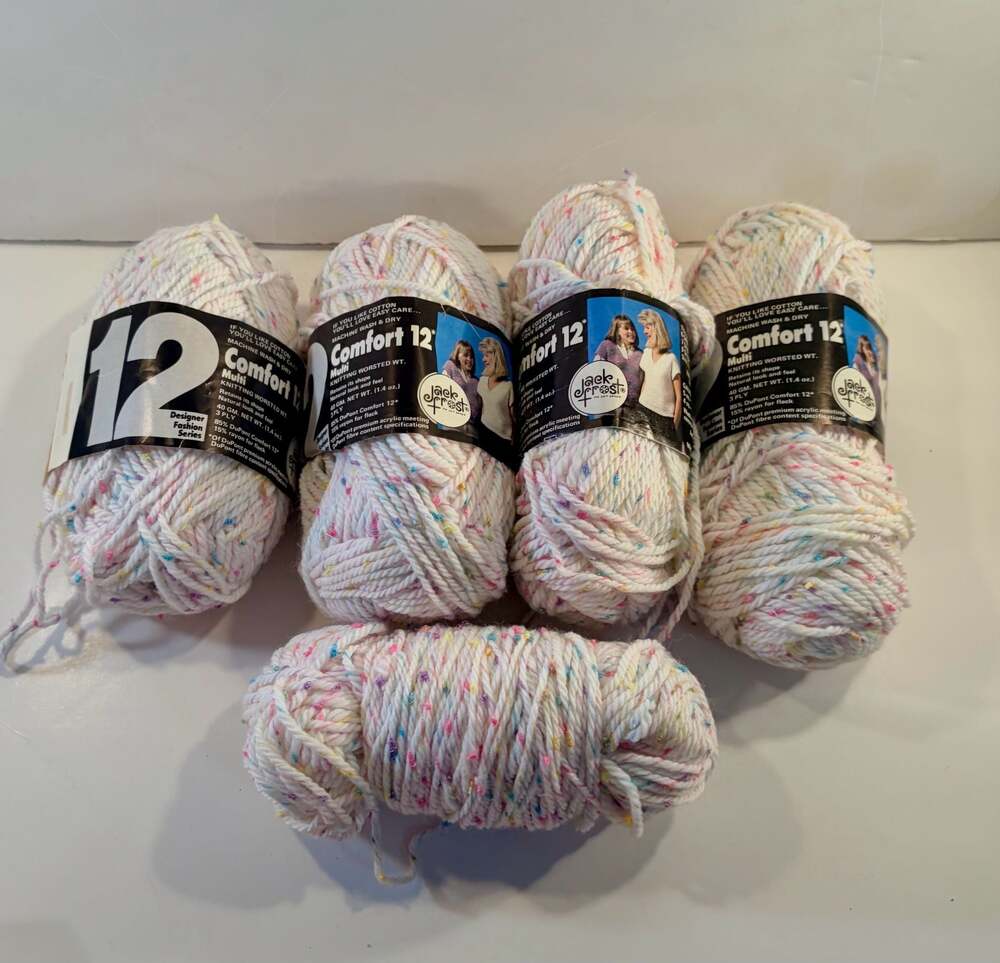Vtg. Jack Frost Comfort 12 Knitting Worsted Weight Yarn, Pastel Multi, 5 Skeins